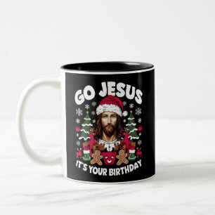 Ga Jezus Het Is Je Verjaardag Lelijke Kerst T-Shir Tweekleurige Koffiemok