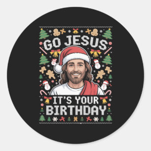 Ga Jezus, het is jouw verjaardag, lelijke kersttru Ronde Sticker