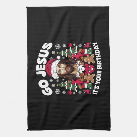 Ga Jezus, het is jouw verjaardag, lelijke kersttru Theedoek (Verticaal)