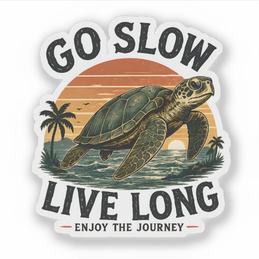 Ga Langzaam Lang Leven Zeeschildpad Zonsondergang Sticker (Voorkant)