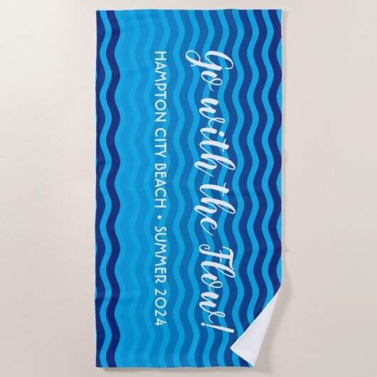"Ga met de stroom" Blue Waves strandlaken (Voorkant)