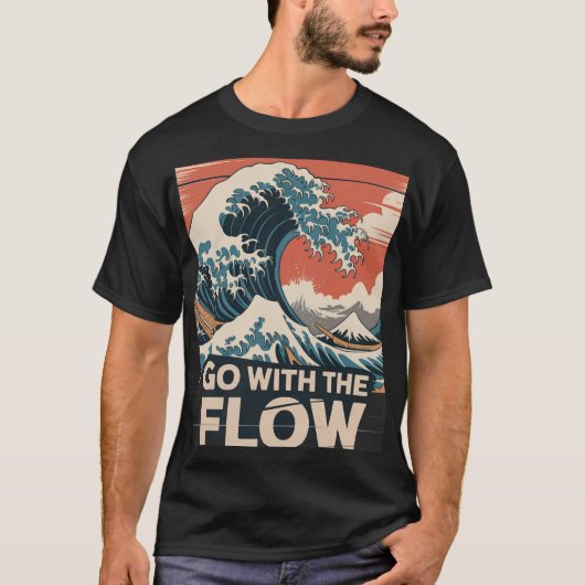Ga Met De Stroom Golf Kunstprint T-shirt (Voorkant)