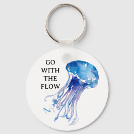 "Ga met de Stroom" kwallen illustratie blauw Sleutelhanger