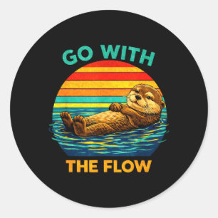 Ga met de stroom mee Zeeotter Retro wilde dieren R Ronde Sticker