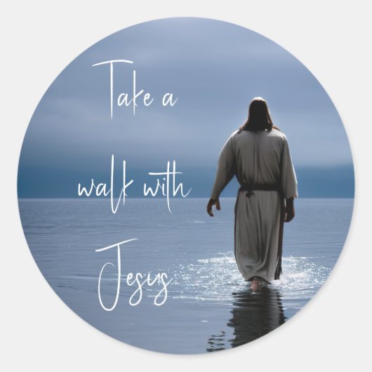 Ga met Jezus wandelen Ronde Sticker (Voorkant)