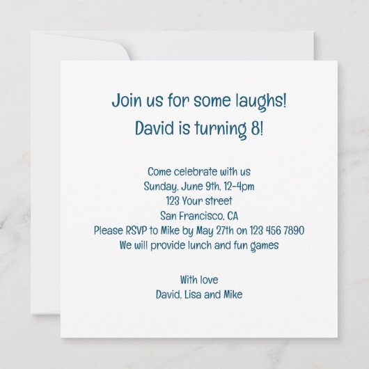 Ga met ons mee voor een lach, lachende ezel uitnod kaart (Achterkant)