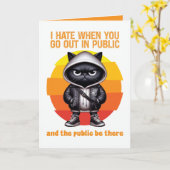 Ga naar buiten Funny Introvert Zwarte Kat Kaart (Gele Bloem)