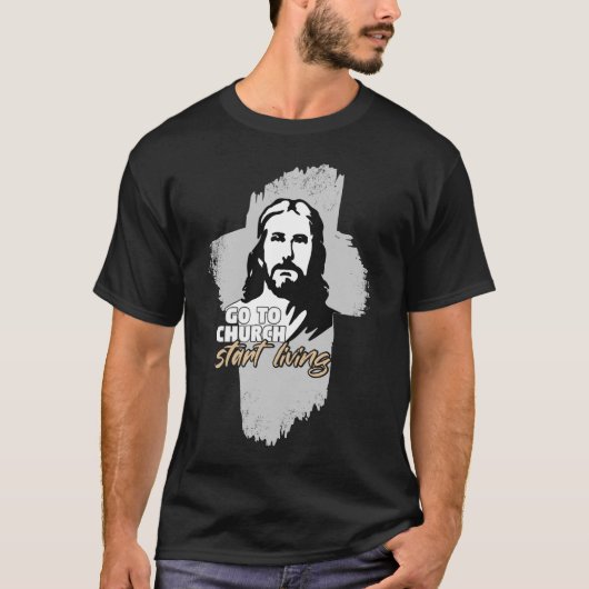 Ga naar de kerk..! Jezus Christus. Christelijke pr T-shirt (Voorkant)