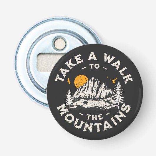 Ga naar het buitenavontuur van de bergen button flesopener (Voorkant)