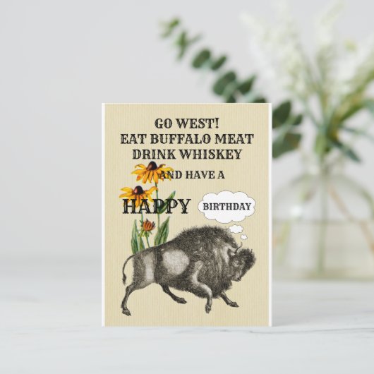 GA NAAR HET WESTEN BUFFALO GRAPPIGE WESTERSE THEMA BRIEFKAART (Staand voorkant)