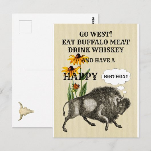 GA NAAR HET WESTEN BUFFALO GRAPPIGE WESTERSE THEMA BRIEFKAART (Voorkant / Achterkant)
