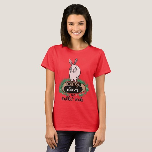 Ga niet naar de Rood T-Shirt van de konijnenhol vr (Voorkant volledig)