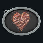 Ga niet op mijn hart, grappig gesp<br><div class="desc">Afgebeeld is een liefdeshart gemaakt van spek met de grappige woorden niet spek mijn hart,  gelaagd op de top van het hart,  woorden zijn gemaakt van hetzelfde Afbeelding.</div>