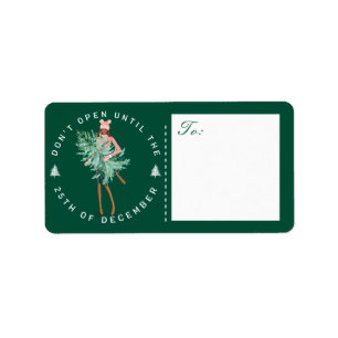 Ga niet open tot het kerstmeisje de boom vasthoudt etiket