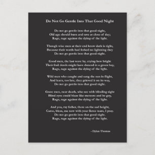 Ga niet zacht gedicht van Dylan Thomas Briefkaart