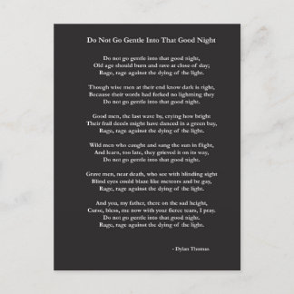 Ga niet zacht gedicht van Dylan Thomas Briefkaart