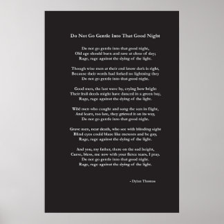 Ga niet zacht gedicht van Dylan Thomas Poster