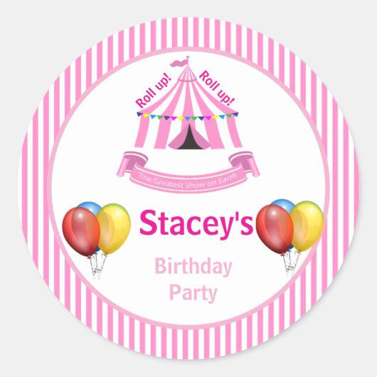 Ga omhoog! Ga omhoog! Circus Birthday Party roze Ronde Sticker (Voorkant)