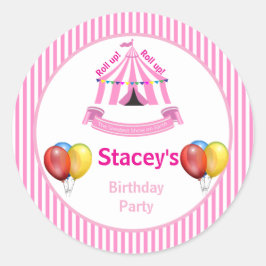 Ga omhoog! Ga omhoog! Circus Birthday Party roze Ronde Sticker