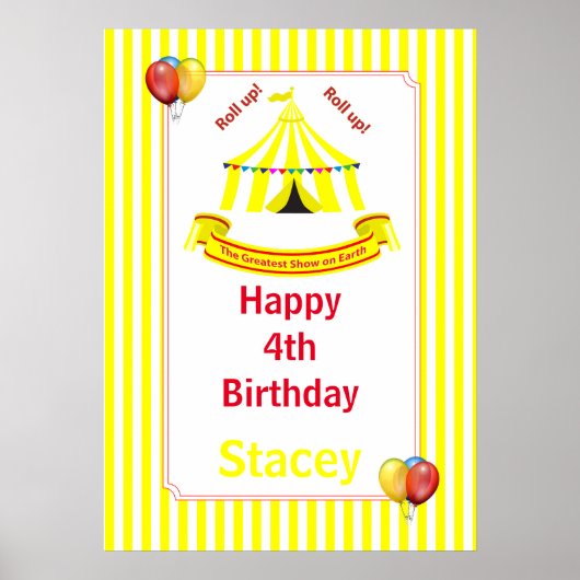 Ga omhoog! Ga omhoog! Circus Birthday Poster in ge (Voorkant)