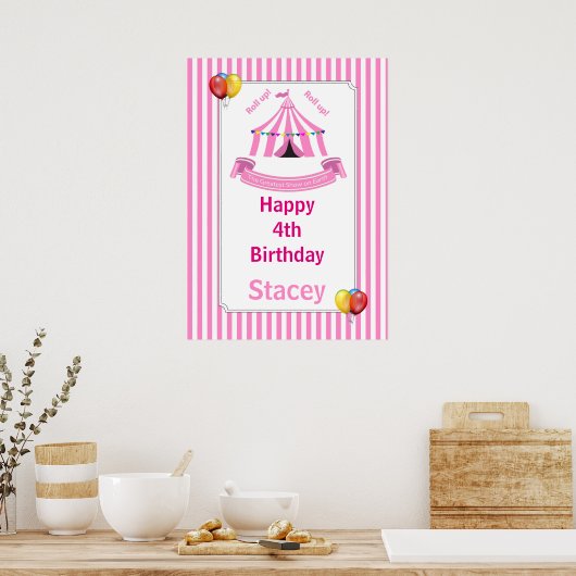 Ga omhoog! Ga omhoog! Circus Birthday Poster in ro (Keuken)