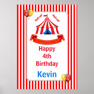 Ga omhoog! Ga omhoog! Circus Birthday Poster in ro