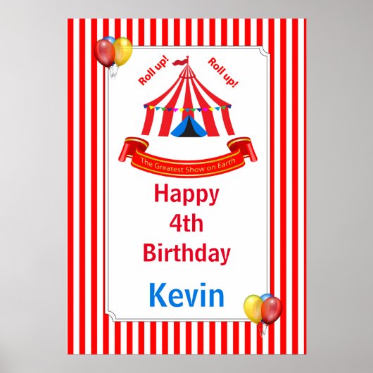 Ga omhoog! Ga omhoog! Circus Birthday Poster in ro (Voorkant)