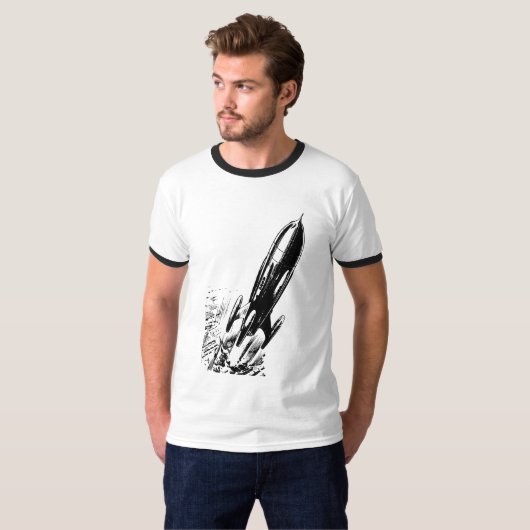 Ga op avontuur met Retro Comic Rocket T-shirt (Voorkant volledig)