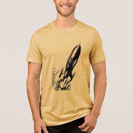 Ga op avontuur met Retro Comic Rocket Tri-Blend Shirt (Voorkant)