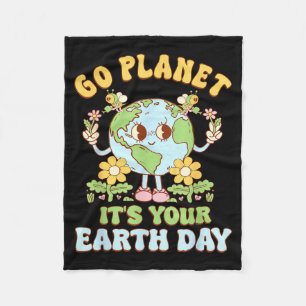 Ga planeten aarde dag 2026 leraar kinderen retro a fleece deken