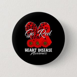 Ga Rode Luipaard Hart Rode Lint & Zonnebloemen H Ronde Button 5,7 Cm