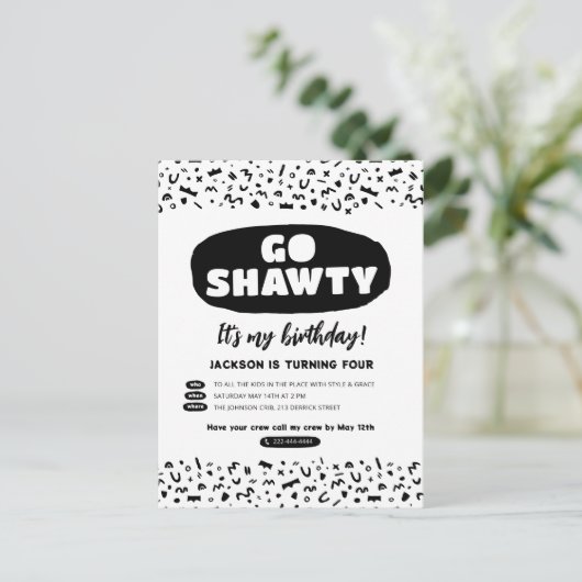 Ga Shawty Het is jouw verjaardag, Hip Hop Rap Part Uitnodiging Briefkaart (Staand voorkant)