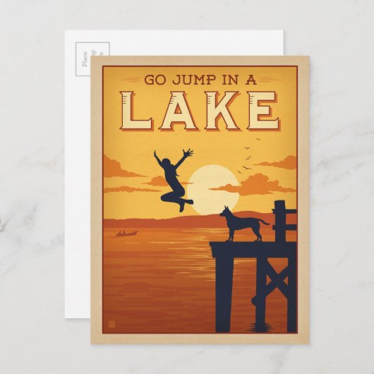 Ga springen in een meer briefkaart (Voorkant / Achterkant)