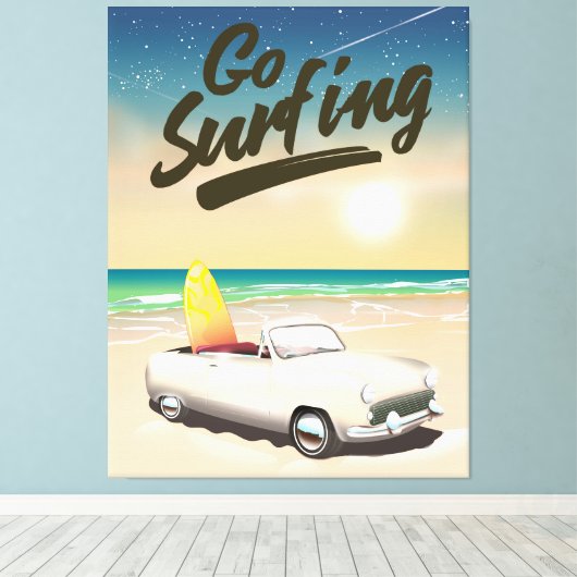 Ga surfen op de reisposter! canvas afdruk (Insitu (Houten vloer))