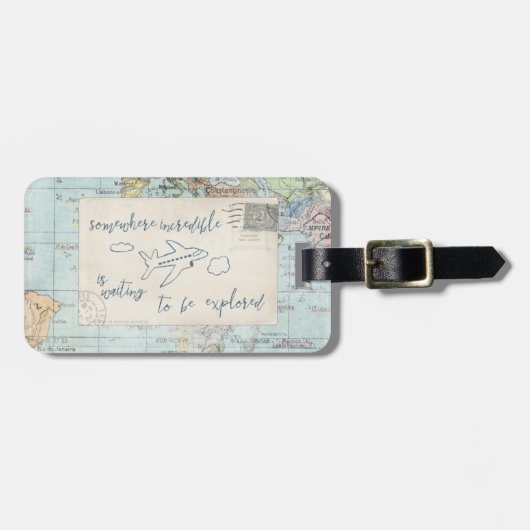 Ga uit en onderzoek Citaat en Kaart Bagagelabel (Voorkant horizontaal)