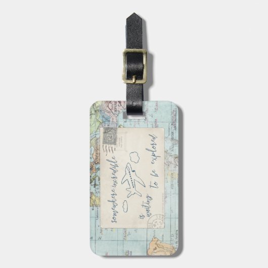 Ga uit en onderzoek Citaat en Kaart Bagagelabel (Voorkant verticaal)