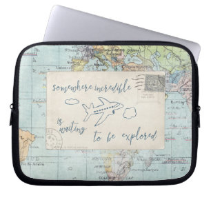 Ga uit en onderzoek Citaat en Kaart Laptop Sleeve