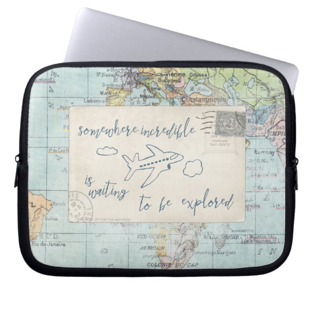 Ga uit en onderzoek Citaat en Kaart Laptop Sleeve (Voorkant)