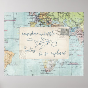 Ga uit en onderzoek Citaat en Kaart Poster