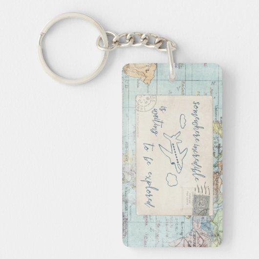 Ga uit en onderzoek Citaat en Kaart Sleutelhanger (Voorkant)