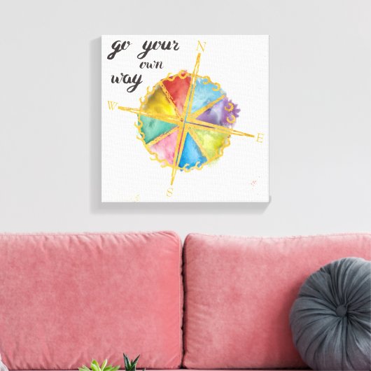 Ga uw eigen wegcitaat met gekleurde kompas canvas afdruk (Insitu (Woonkamer))