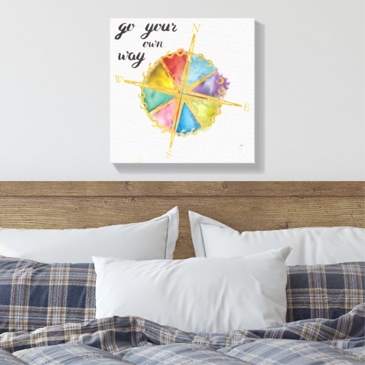 Ga uw eigen wegcitaat met gekleurde kompas canvas afdruk (Insitu (Slaapkamer))