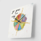 Ga uw eigen wegcitaat met gekleurde kompas vierkante klok (Hoek)