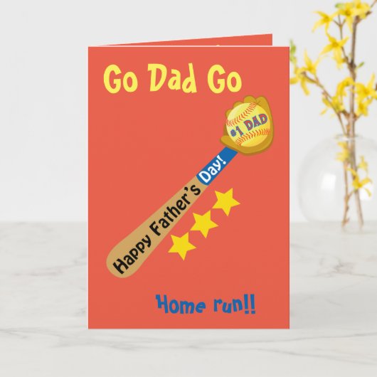 Ga vader weg Happy Vaderdag Baseball homerun Kaart (Gele Bloem)