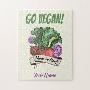 Ga vegan gemaakt door planten veggie vintage veget legpuzzel