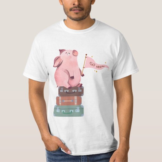 Ga Vegan met Cute Pink Pig T-shirt (Voorkant)