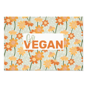 Ga Vegan! retro muted 1970s bloemen Foto Afdruk