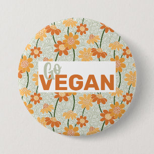 Ga Vegan! retro muted 1970s bloemen Ronde Button 7,6 Cm