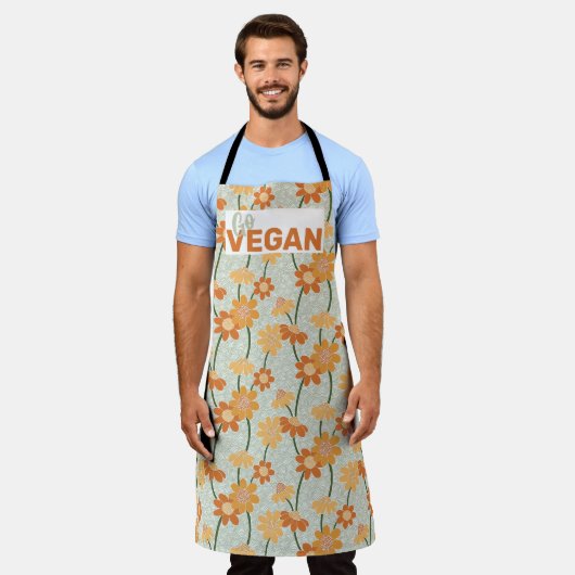 Ga vegan! retro muted 1970s bloemen schort (Gedragen)