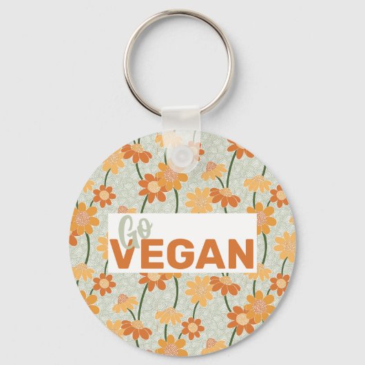Ga Vegan! retro muted 1970s bloemen Sleutelhanger (Voorkant)